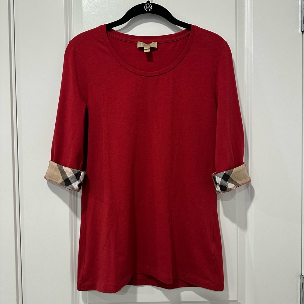 Burberry checkered cuff 3/4 sleeve shirt
